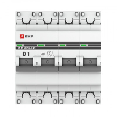 Фотография Автоматический выключатель 4P  1А (D) 4,5kA ВА 47-63 EKF PROxima, артикул mcb4763-4-01D-pro