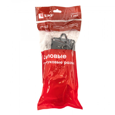 Фотография Роз. (колодка) двухмест. с защит. крышками каучуковая 230В 2P+PE 16A IP44 EKF, артикул RPS-018-16-230-44