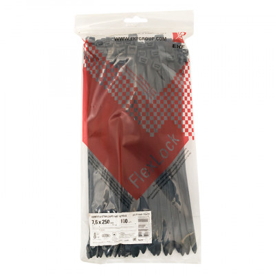 Фотография Хомут P6.6 стандартный (ч), 7.6x250 (100шт) FlexLock PROxima, артикул plc-fl-ctsb-7.6x250