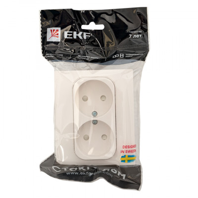 Фотография Стокгольм Розетка 2-местная б/з 10А белая с защ. штор. EKF PROxima, артикул EXR10-102-10