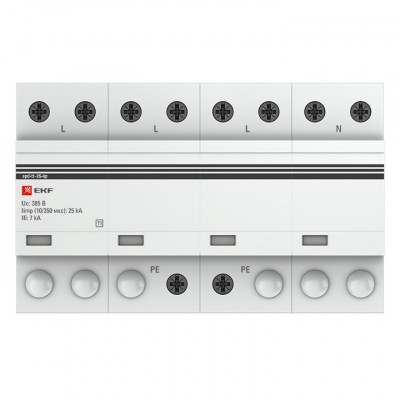 Фотография Устройство защиты от импульсных перенапряжений Тип 1 Iimp 25kA (10/350μs) 4P EKF, артикул spd-t1-25-4p