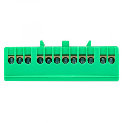 Фотография Шина 0 PE (6х9мм) 12 отверстий латунь зеленый изолированный корпус на DIN-рейку EKF PROxima, артикул sn0-63-12-ig