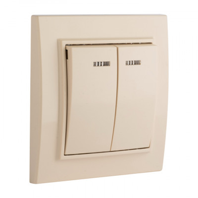 Фотография Выключатель 2-кл. СП, Минск, с индикатором 10А, бежевый EKF, артикул ERV10-123-20