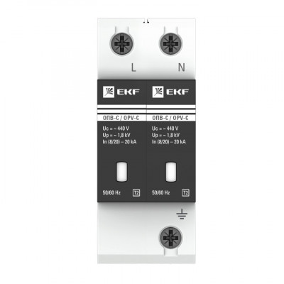 Фотография Ограничитель импульсных напряжений ОПВ-C/2P In 20кА 400В с сигн. EKF PROxima, артикул opv-c2