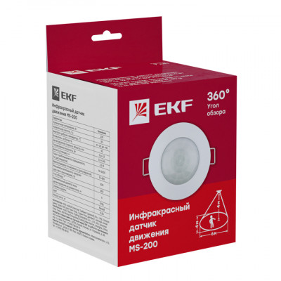 Фотография ИК датчик движения встраиваемый 800Вт 360гр. до 6м IP20 dd-ms-200 EKF, артикул dd-ms-200