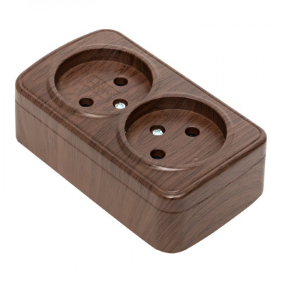 Фотография Розетка 2-местная ОП Минск 10А без заземления тёмное дерево EKF, артикул EGR10-102-40