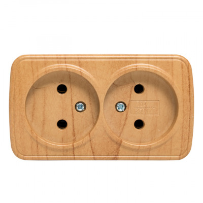 Фотография Розетка 2-местная ОП Минск 10А без заземления светлое дерево EKF, артикул EGR10-102-30