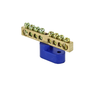 Фотография Шина 0 N (6х9мм) 8 отверстий латунь синий угловой изолятор EKF PROxima, артикул sn0-63-08-1