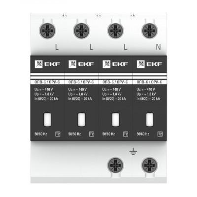 Фотография Ограничитель импульсных напряжений ОПВ-C/4P In 20кА 400В с сигн. EKF PROxima, артикул opv-c4