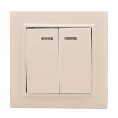 Фотография Выключатель 2-кл. СП, Минск, с индикатором 10А, бежевый EKF, артикул ERV10-123-20