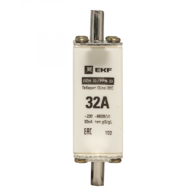 Фотография Плавкая вставка ППН-33 100/ 32А габарит 00С EKF PROxima, артикул fus-33/100/32