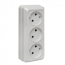 Рим Розетка 3-местная 10А без заземления  белая EKF