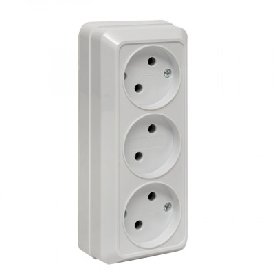 Фотография Рим Розетка 3-местная 10А без заземления  белая EKF, артикул ENR10-202-10