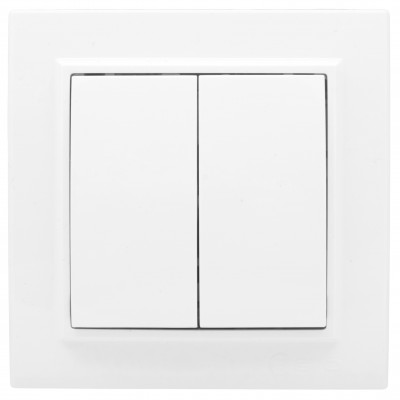 Фотография Минск Выключатель 2-клавишный СП,10А, белый EKF Basic, артикул ERV10-023-10