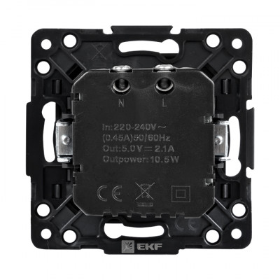 Фотография Стокгольм Механизм Розетки USB 2-местной 2,1А  черный  EKF PROxima, артикул EZR16-028-10-2USB
