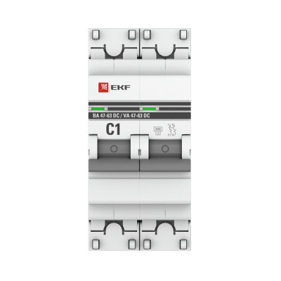 Фотография Автоматический выключатель 2P 1А (C) 6кА ВА 47-63 DC EKF PROxima, артикул mcb4763-DC-2-01C-pro