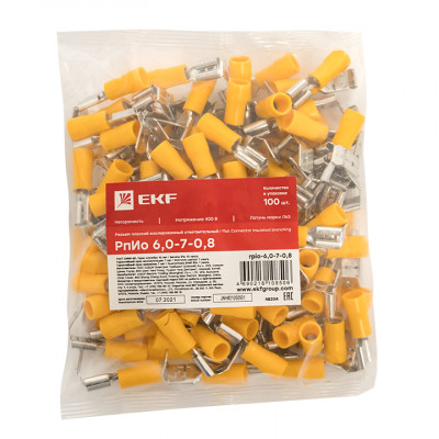 Фотография Разъем плоский изолированный ответвительный РпИо 6,0-7-0,8 (100шт.) EKF PROxima, артикул rpio-6,0-7-0,8
