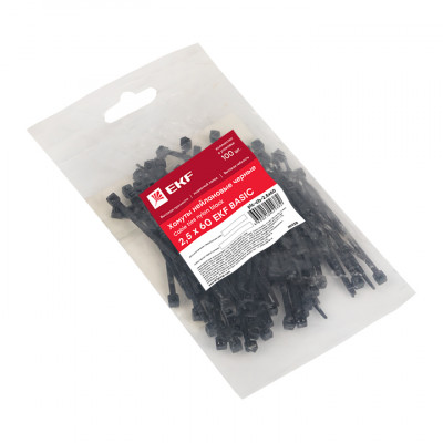 Фотография Хомут нейлоновый черный (2,5х60) (100шт.) EKF Basic, артикул plc-cb-2.5x60