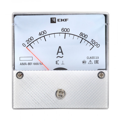 Фотография Амперметр AMA-801 аналоговый на панель (80х80) круглый вырез 1000А трансф. подкл. EKF, артикул ama-801-1000