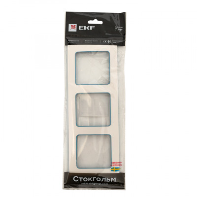 Фотография Стокгольм Рамка 3-местная белая с линией цвета синий EKF PROxima, артикул EAM-G-304-30