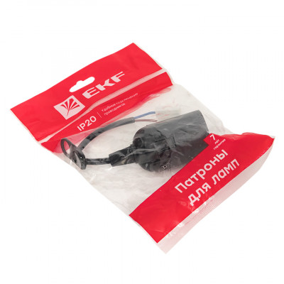 Фотография Патрон Е27 подвесной с клеммной колодкой пласт чер. индивидуальный  пакет  EKF, артикул LHP-E27-b-p