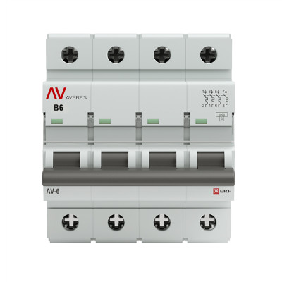 Фотография Выключатель автоматический AV-6 4P  6A (B) 6kA EKF AVERES, артикул mcb6-4-06B-av