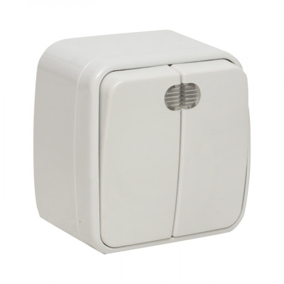 Фотография Минск Выключатель 2-клавишный ОП 10А с индикатором белый  EKF Basic, артикул EGV10-123-10