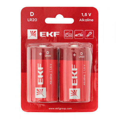 Фотография Алкалиновая батарейка типа D(LR20) блистер 2шт. EKF, артикул LR20-BL2