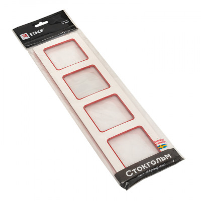 Фотография Стокгольм Рамка 4-местная белая с линией цвета красный EKF PROxima, артикул EAM-G-305-10