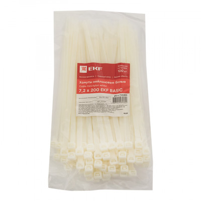 Фотография Хомут нейлоновый (7,2х200) (100шт.) EKF Basic, артикул plc-c-7.2x200