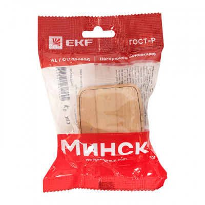 Фотография Выключатель 1-клавишный ОП Минск 10А светлое дерево EKF, артикул EGV10-021-30