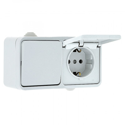 Фотография Блок розетка-розетка  16А с/з с крышкой IP44 белая Прага EKF PROxima, артикул EKRR16-050-10-440