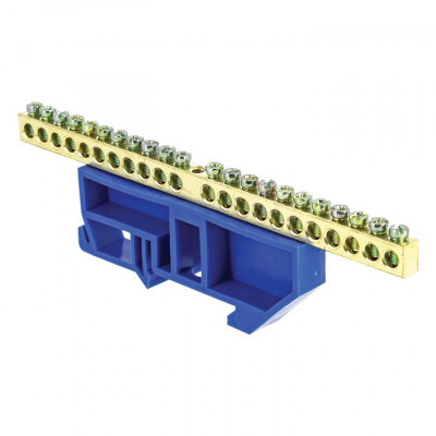 Фотография Шина 0 N (6х9мм) 22 отверстия латунь синий изолятор на DIN-рейку EKF PROxima, артикул sn0-63-22-d