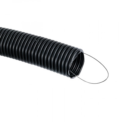 Фотография Труба гофрированная негорючая безгалогеновая FRHF с протяжкой d40 мм (25 м) черная EKF-Plast, артикул FRHF-40