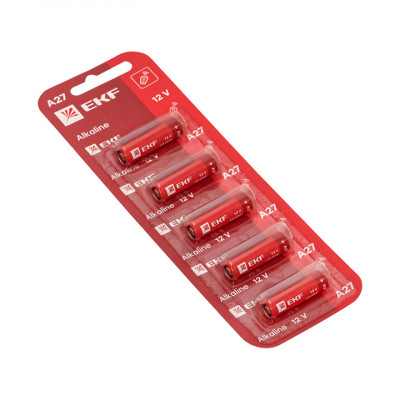 Фотография Алкалиновая батарейка типа А27 для сигнализаций блистер 5шт. EKF, артикул A27-BL5