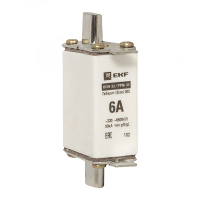 Фотография Плавкая вставка ППН-33 100/6А габарит 00С EKF PROxima, артикул fus-33/100/6