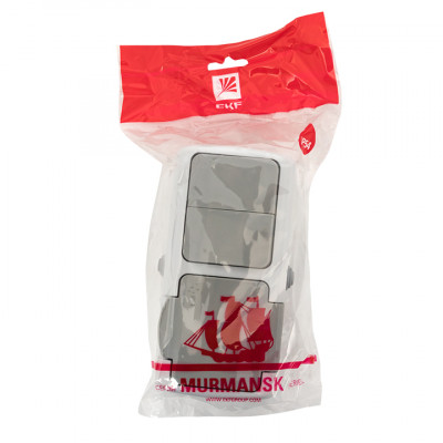 Фотография Мурманск Блок  розетка 1-м 16А с заземлением с крышкой + 2-кл выключатель IP54 серый EKF, артикул EFRV16-052-30-540