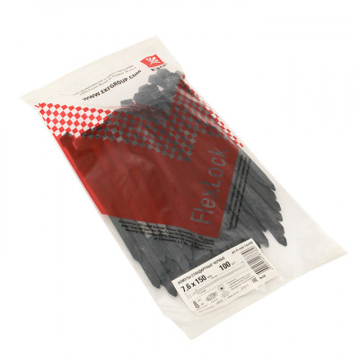 Фотография Хомут P6.6 стандартный (ч), 7.6x150 (100шт) FlexLock PROxima, артикул plc-fl-ctsb-7.6x150