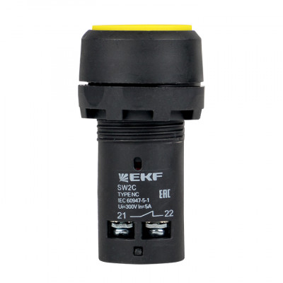 Фотография Кнопка SW2C-11 возвратная желтая NO+NC EKF PROxima, артикул sw2c-11s-y