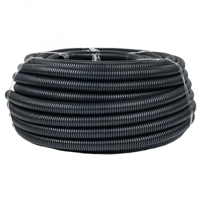 Фотография Труба гофрированная негорючая безгалогеновая FRHF с протяжкой d32 мм (50 м) черная EKF-Plast, артикул FRHF-32