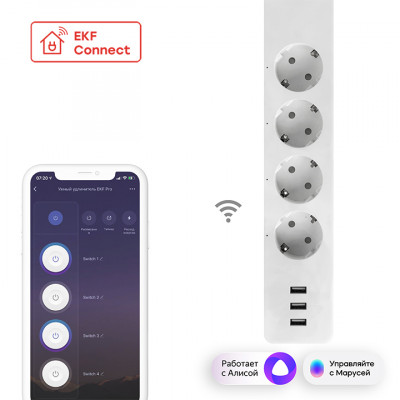 Фотография Умный удлинитель EKF Connect PRO Wi-Fi c USB, артикул RCE-2-WF