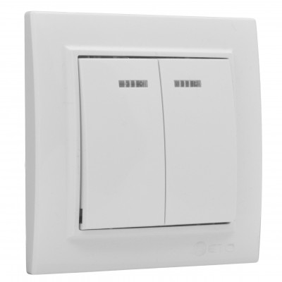 Фотография Минск Выключатель 2-клавишный СП с индикатором,10А, белый EKF Basic, артикул ERV10-123-10