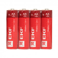 Алкалиновая батарейка типа АА(LR6) шринк 4шт. EKF