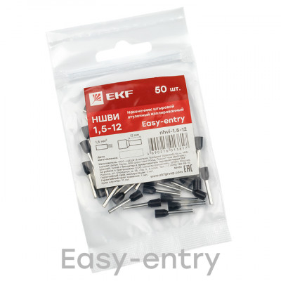 Фотография Наконечник штыревой втулочный изолированный  НШвИ 1,5-12 (50шт.) EKF PROxima, артикул nhvi-1.5-12