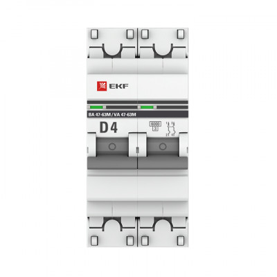 Фотография Автоматический выключатель 2P 4А (D) 6кА ВА 47-63M без теплового расцепителя EKF PROxima, артикул mcb4763m-6-2-4D-pro