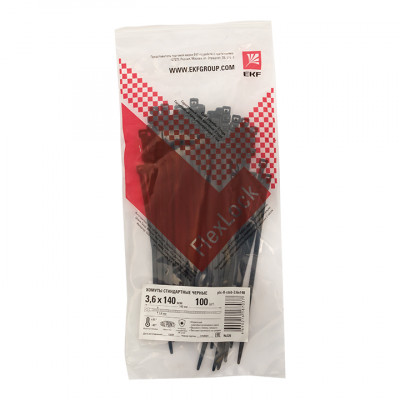 Фотография Хомут P6.6 стандартный (ч), 3.6x140 (100шт) FlexLock PROxima, артикул plc-fl-ctsb-3.6x140