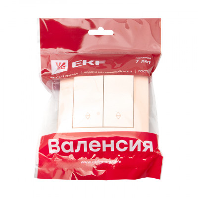 Фотография Валенсия выключатель 2-кл. 10А кремовый проходной EKF PROxima, артикул EWV10-027-20