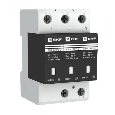 Фотография Ограничитель импульсных напряжений ОПВ-C/3P In 20кА 400В с сигн. EKF PROxima, артикул opv-c3