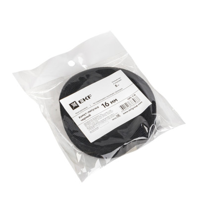 Фотография Хомут-липучка 16 мм (5м ролл) черный EKF PROxima, артикул hlft-1-b