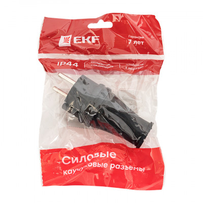 Фотография Вилка прямая каучуковая 230В, 2P+PE, 16A, IP44 EKF, артикул RPS-011-16-230-44